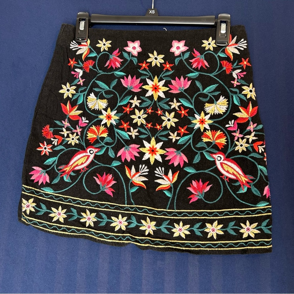 Altar'd State Black Skirt with‎ Colorful Embroidery Size S